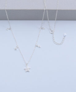 B2-70 Colar Cravejado Estrela Importado Prata 925 Peso Aproximado 2,1g Lote 17