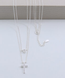 B2-84 Colar Cravejado Cruz Importado Prata 925 Peso Aproximado 2,65g Lote 17