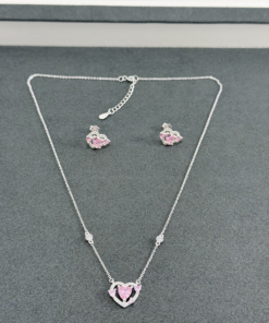 B6-33 Conjunto Coração Rosa Cravejado Importado  4,7g Lote 17