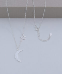 B2-73 Colar Lua Cravejado Importado Prata 925 Peso Aproximado 2,35g Lote 17