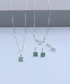 B2-97 CONJUNTO COM CORRENTE QUADRADO CRAVEJADO VERDE  2,25g Lote 17