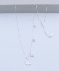 B2-90 Colar Cravejado Lua Importado Prata 925 Peso Aproximado 2,55g Lote 17