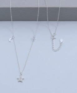 B2-83 Colar Cravejado Estrela Importado Prata 925 Peso Aproximado 1,75g Lote 17