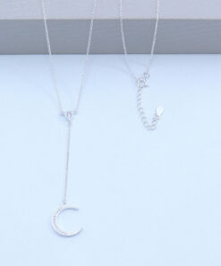 B2-77 Colar Lua Cravejado Importado Prata 925 Peso Aproximado 2,3g Lote 17