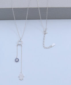 B2-62 Colar Cravejado Olho Grego Importado Prata 925 Peso Aproximado 2,93g Lote 17