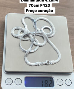 L1-30 CORRENTE LACRAIA DIAMANTADA 4,2MM 70CM F420  LOTE 5