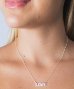 B2-86 Colar Cravejado Love Importado Prata 925 Peso Aproximado 2,1g Lote 17