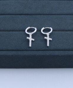 E1-59 Argola Cravejada Importada Cruz 2.5g Lote 18