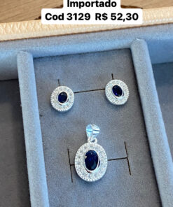 Alternative view of B2-26 CONJUNTO OVAL CRAVEJADO IMPORTADO SEM CORRENTE  2,6g Lote 17